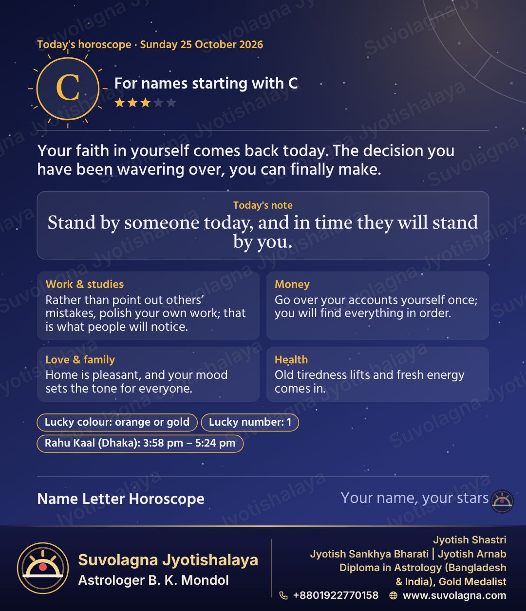Horoscope for Names Starting with C, October 25, 2026, Sunday