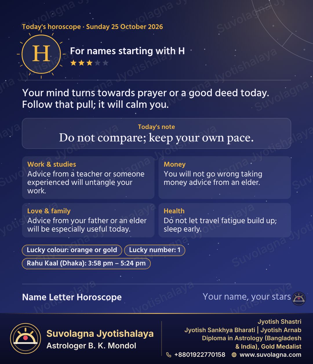 Horoscope for Names Starting with H, October 25, 2026, Sunday
