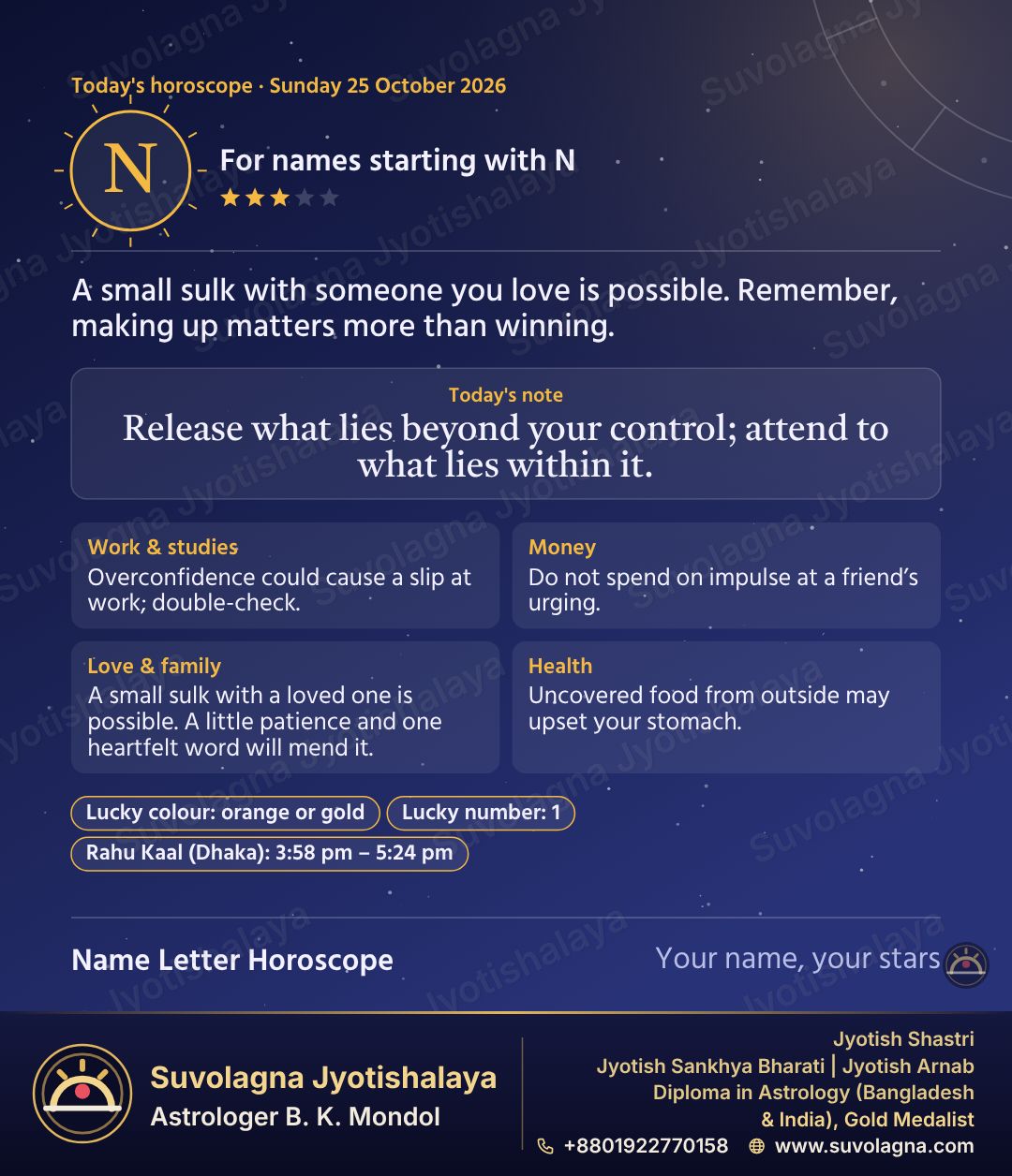 Horoscope for Names Starting with N, October 25, 2026, Sunday