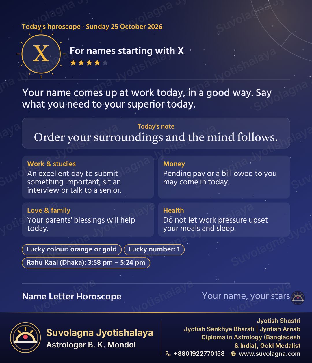 Horoscope for Names Starting with X, October 25, 2026, Sunday