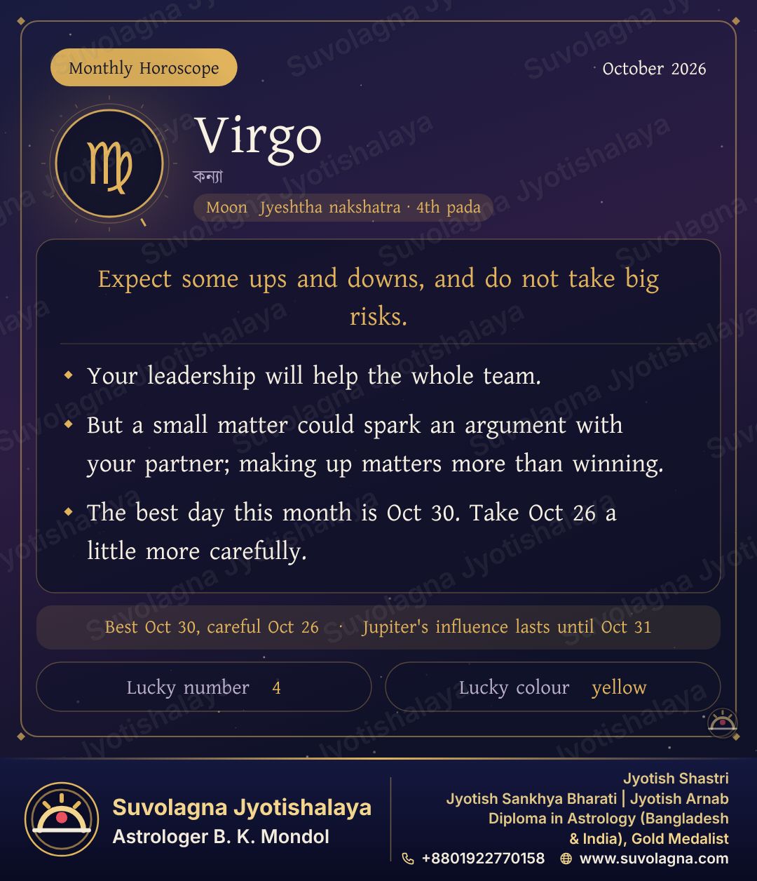 Virgo Monthly Horoscope, October 2026
