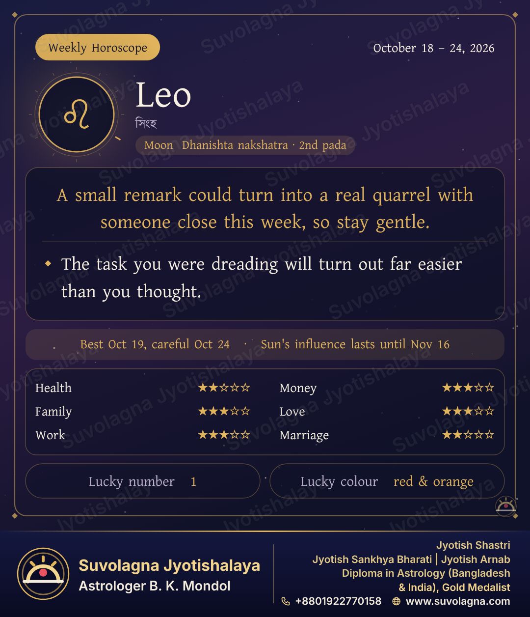 Leo Weekly Horoscope, October 18–24, 2026
