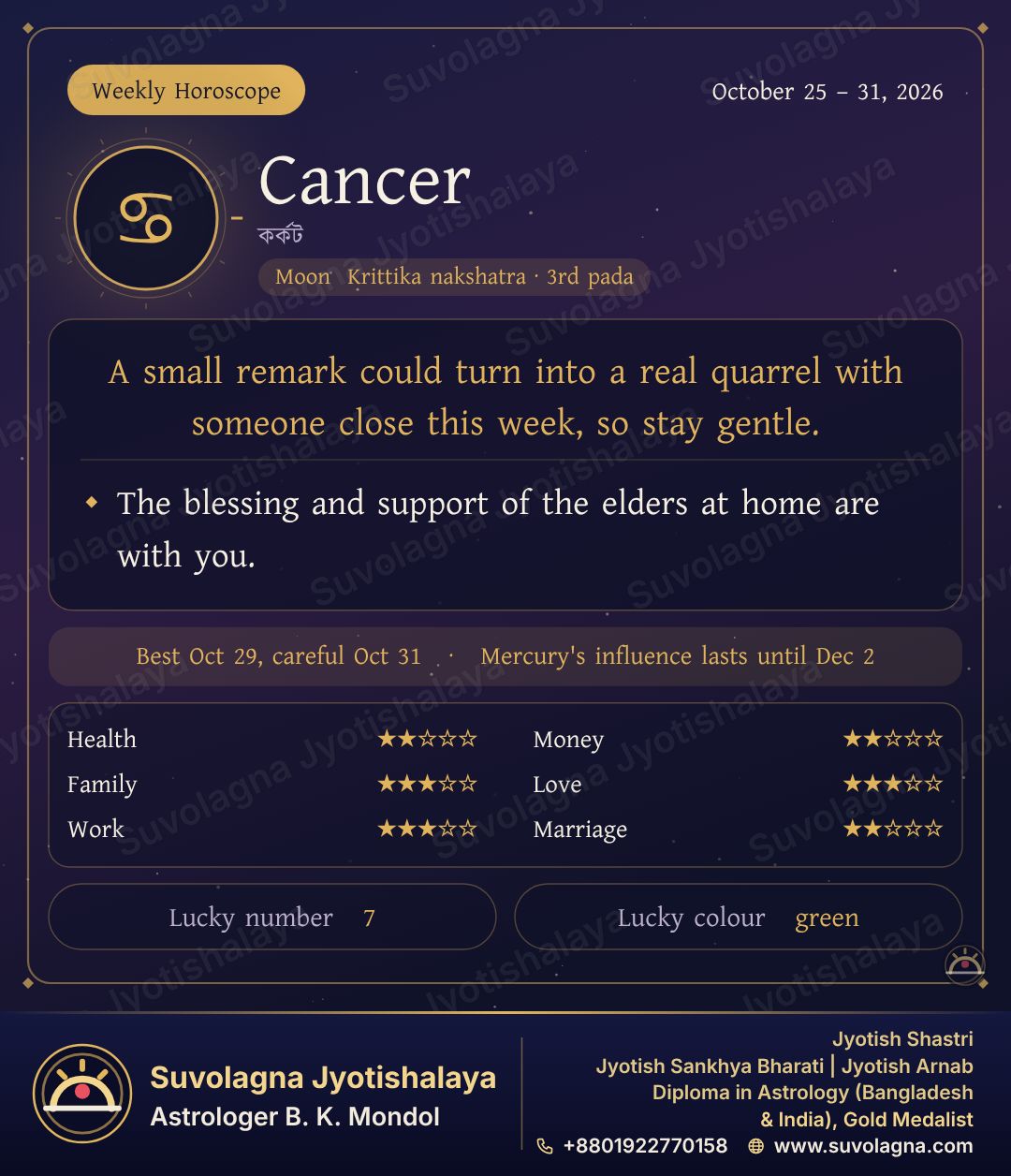 Cancer Weekly Horoscope, October 25–31, 2026